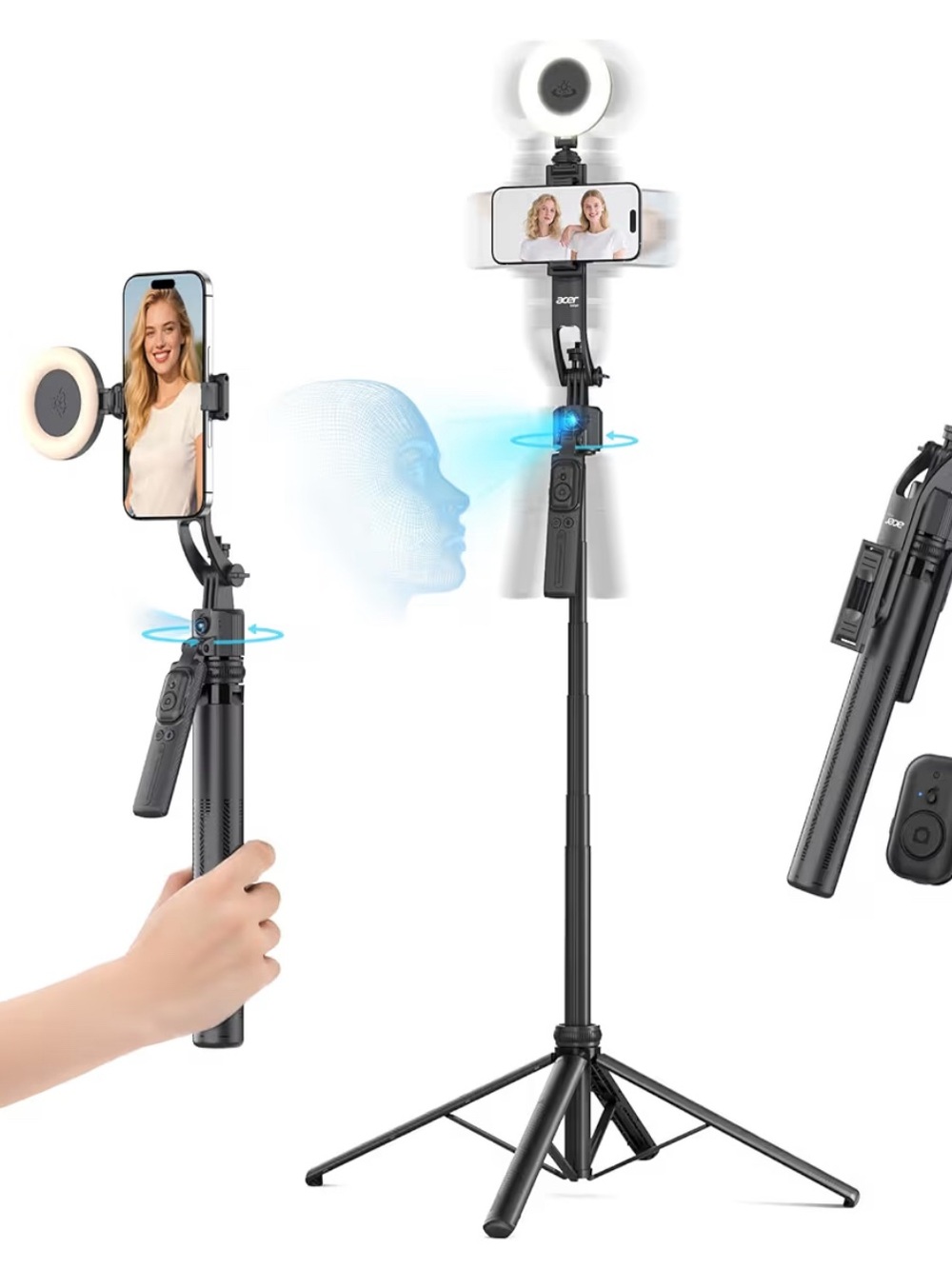 NEW - Acer Gadget Auto Face Tracking Tripod for iPhone/Android/Camera with light